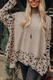 Slit Leopard Mock Neck Dropped Shoulder Sweater - Trendsi - Flyclothing LLC