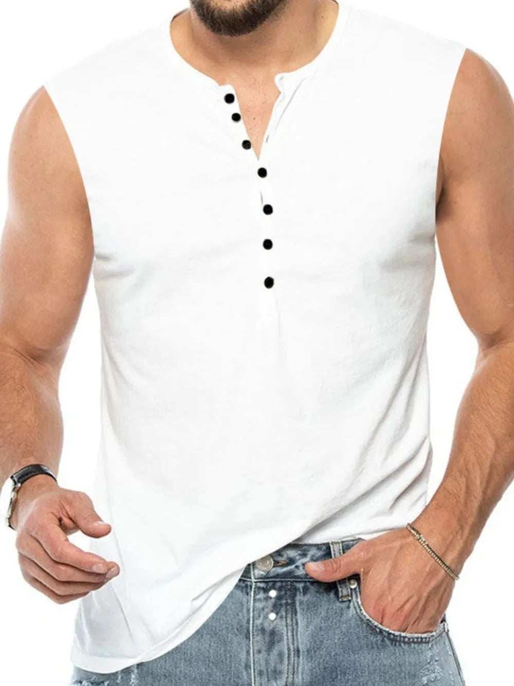 Men's Full Size Button Detail Tank Plus Size - Trendsi - Flyclothing LLC