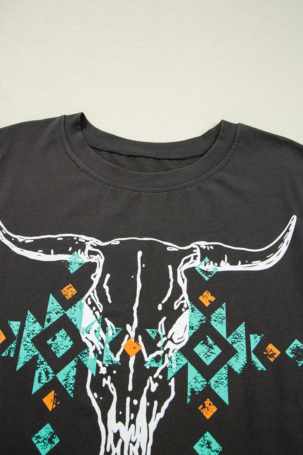 Bull Head Skull Round Neck Short Sleeve T Shirt - Trendsi - Flyclothing LLC
