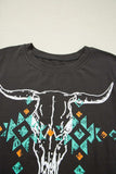 Bull Head Skull Round Neck Short Sleeve T Shirt - Trendsi - Flyclothing LLC
