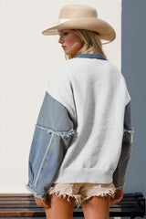 Double Take Full Size Star Pattern Raw Edge Long Sleeve Sweater - Trendsi - Flyclothing LLC