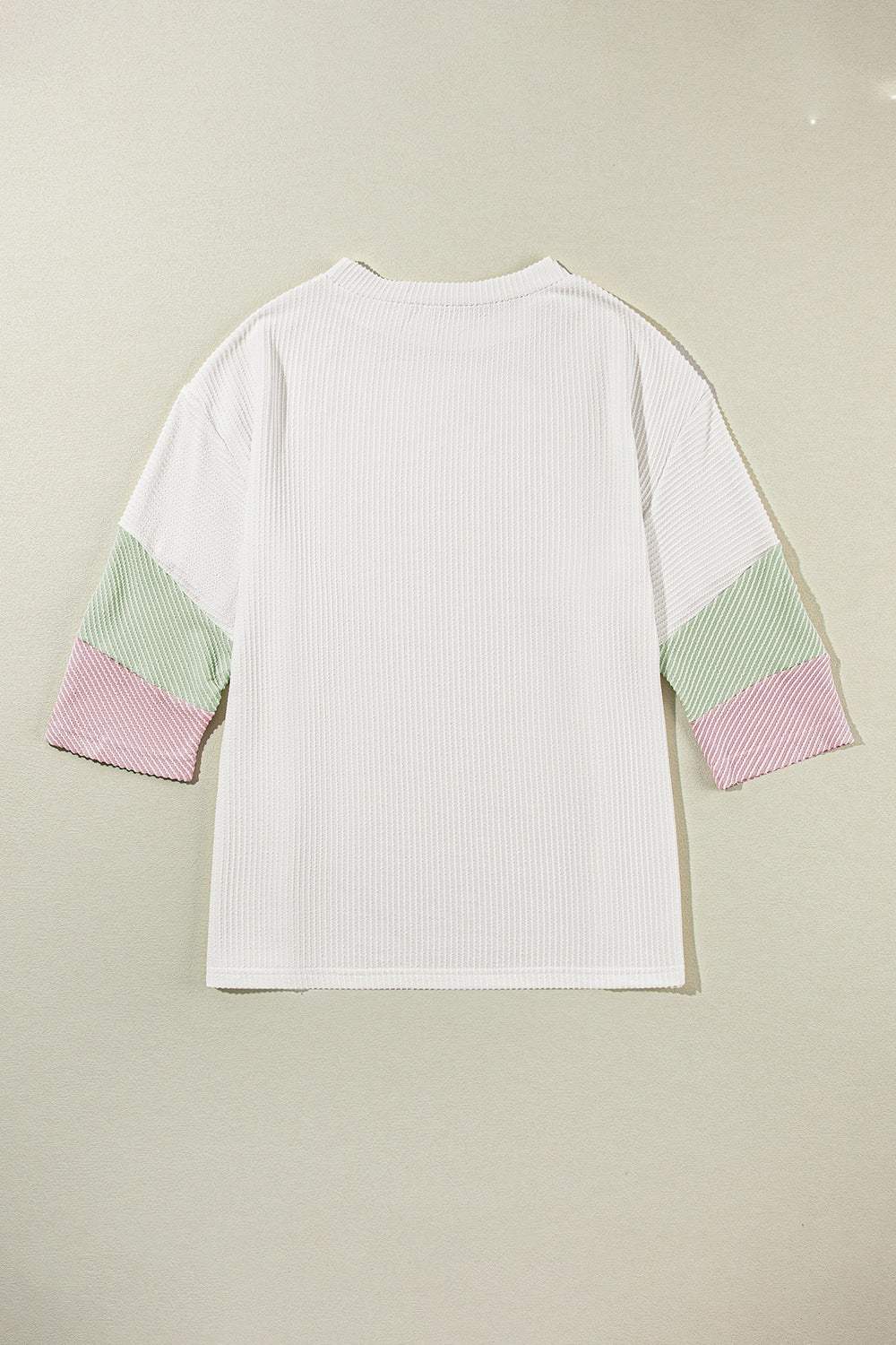 Color Block Ribbed Knit Three-Quarter Sleeve Top - Trendsi - Flyclothing LLC