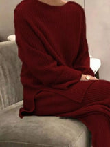 Full Size Ribbed Knit Relaxed Fit Top and Pants Sweater Set Plus Size - Trendsi - Flyclothing LLC