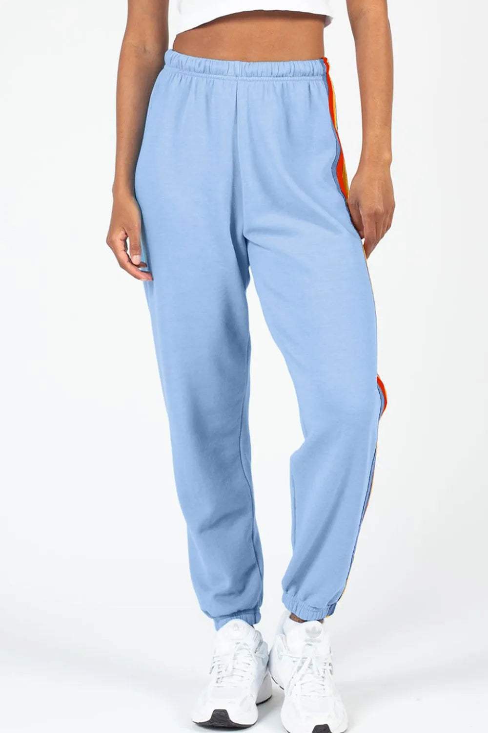 Contrast Striped Elastic Waist Active Pants - Trendsi - Flyclothing LLC