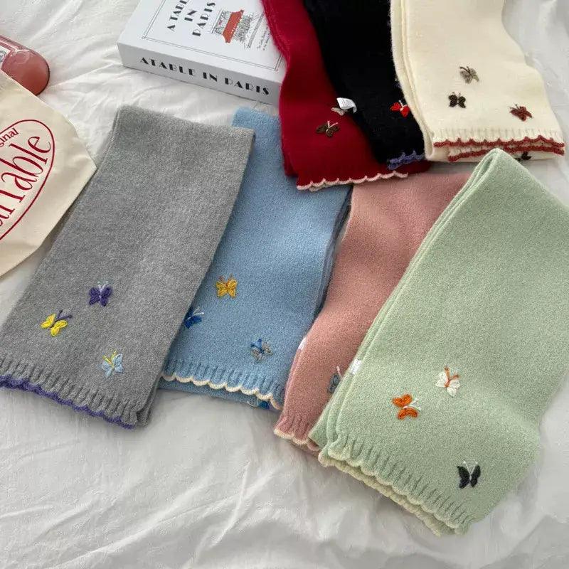 Butterfly Embroidered Knitted Scarf - Trendsi - Flyclothing LLC
