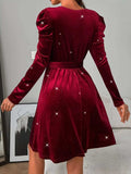 Glitter Round Neck Puff Sleeve Dress - Trendsi - Flyclothing LLC