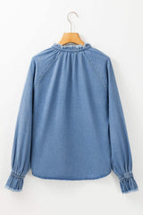 Half Button Long Sleeve Denim Top - Trendsi - Flyclothing LLC