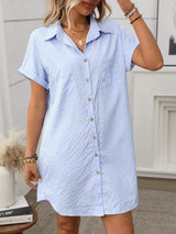 Striped Button Down Short Sleeve Mini Dress - Trendsi - Flyclothing LLC