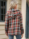 Drawstring Plaid Hooded Long Sleeve Top - Trendsi - Flyclothing LLC