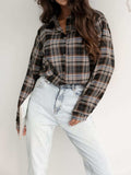 Plaid Collared Neck Long Sleeve Shirt - Trendsi - Flyclothing LLC