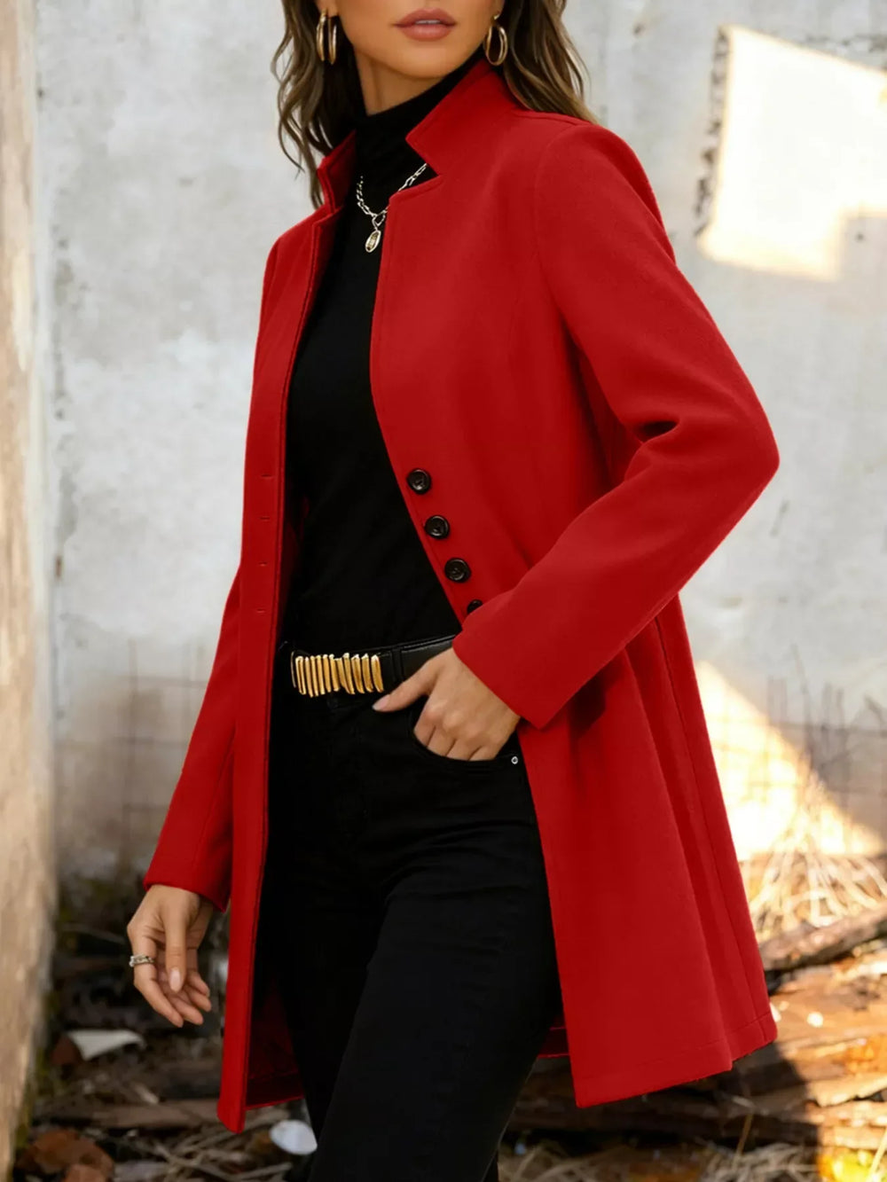 Button-Down Longline Outerwear - Trendsi - Flyclothing LLC