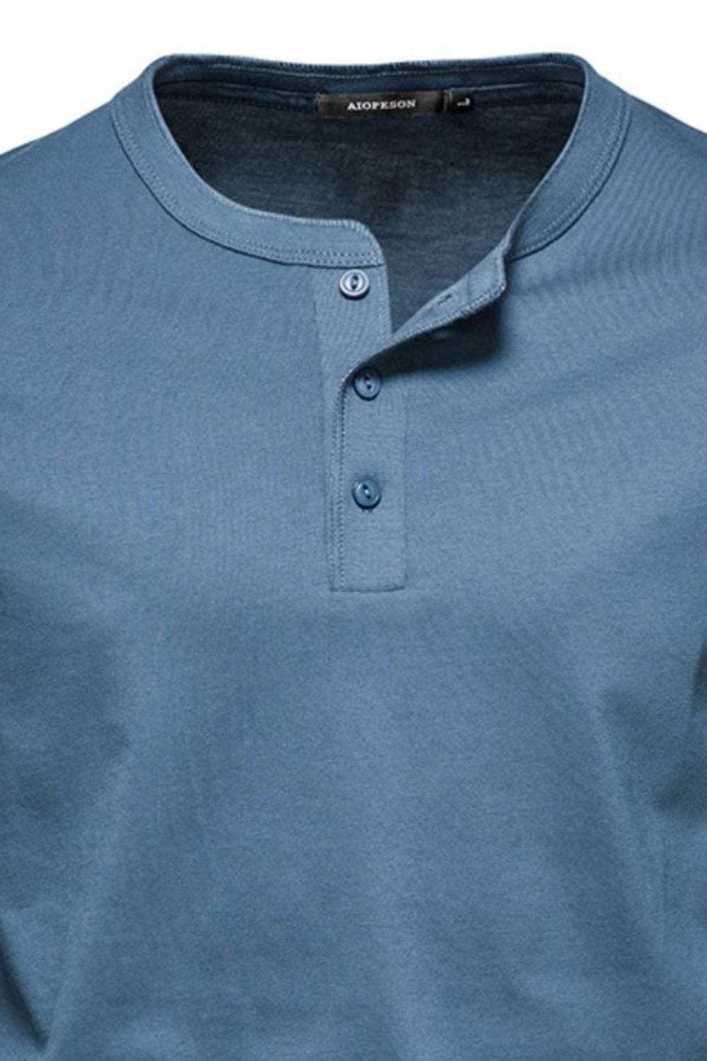 Men's Full Size Quarter Button Round Neck Long Sleeve T-Shirt Plus Size - Trendsi - Flyclothing LLC