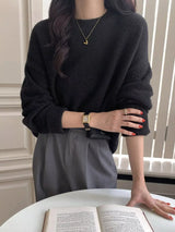 Full Size Cozy Knit Round Neck Oversized Sweater Plus Size - Trendsi - Flyclothing LLC