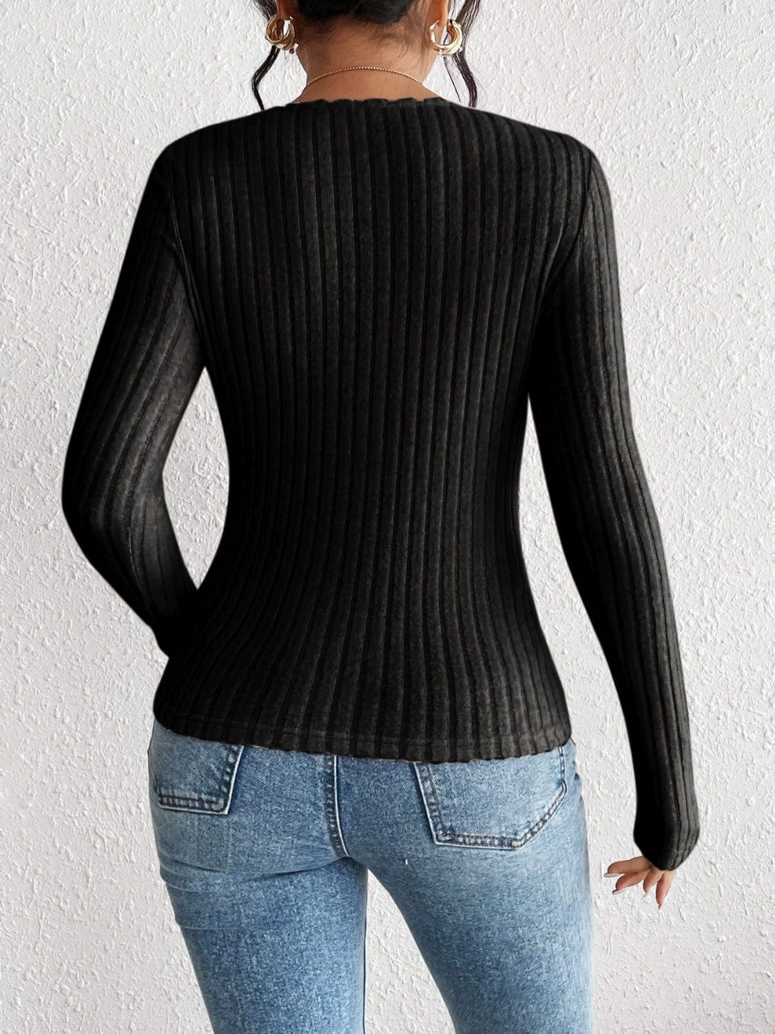 Honey Ribbed Long Sleeve T-Shirt - Trendsi