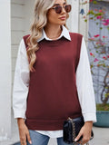 Buttoned Round Neck Sweater Vest - Trendsi