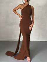 Backless One-Shoulder Ruched Bodycon Maxi Dress - Trendsi - Flyclothing LLC