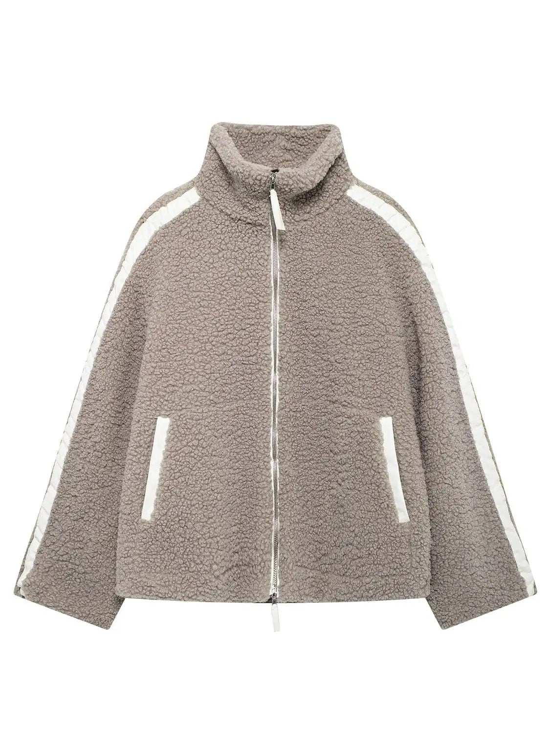 Zip Up Turtleneck Long Sleeve Plush Jacket - Trendsi - Flyclothing LLC