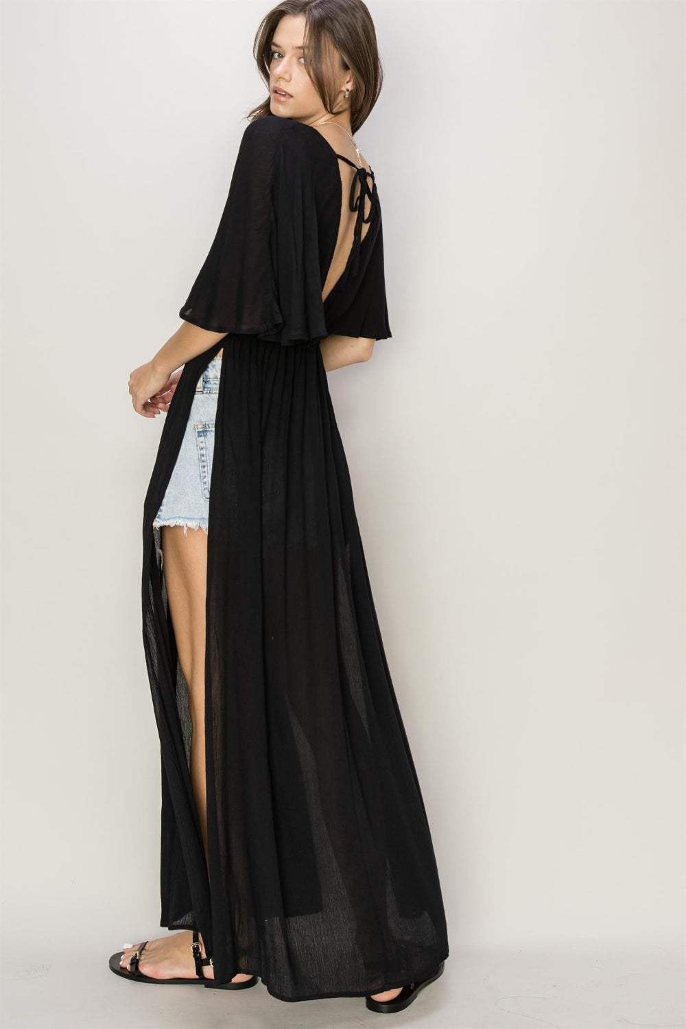 HYFVE Tie Back Maxi Split Cover Up Dress - Trendsi - Flyclothing LLC