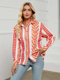 Geometric Collared Neck Long Sleeve Shirt - Trendsi - Flyclothing LLC