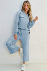 Textured Collared Neck Top and Wide Leg Pants Set - Trendsi - Flyclothing LLC