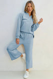 Textured Collared Neck Top and Wide Leg Pants Set - Trendsi