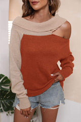 Asymmetrical Long Sleeve Two-Tone Cutout Sweater - Trendsi - Flyclothing LLC