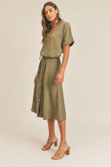 MABLE Short Sleeve Top and Button Down Midi Skirt Set - Trendsi