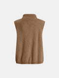 Full Size Fuzzy Zip Up Vest Coat with Pockets - Trendsi