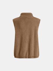 Full Size Fuzzy Zip Up Vest Coat with Pockets - Trendsi
