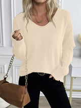 Casual V-Neck Drop Shoulder Sweater - Trendsi - Flyclothing LLC
