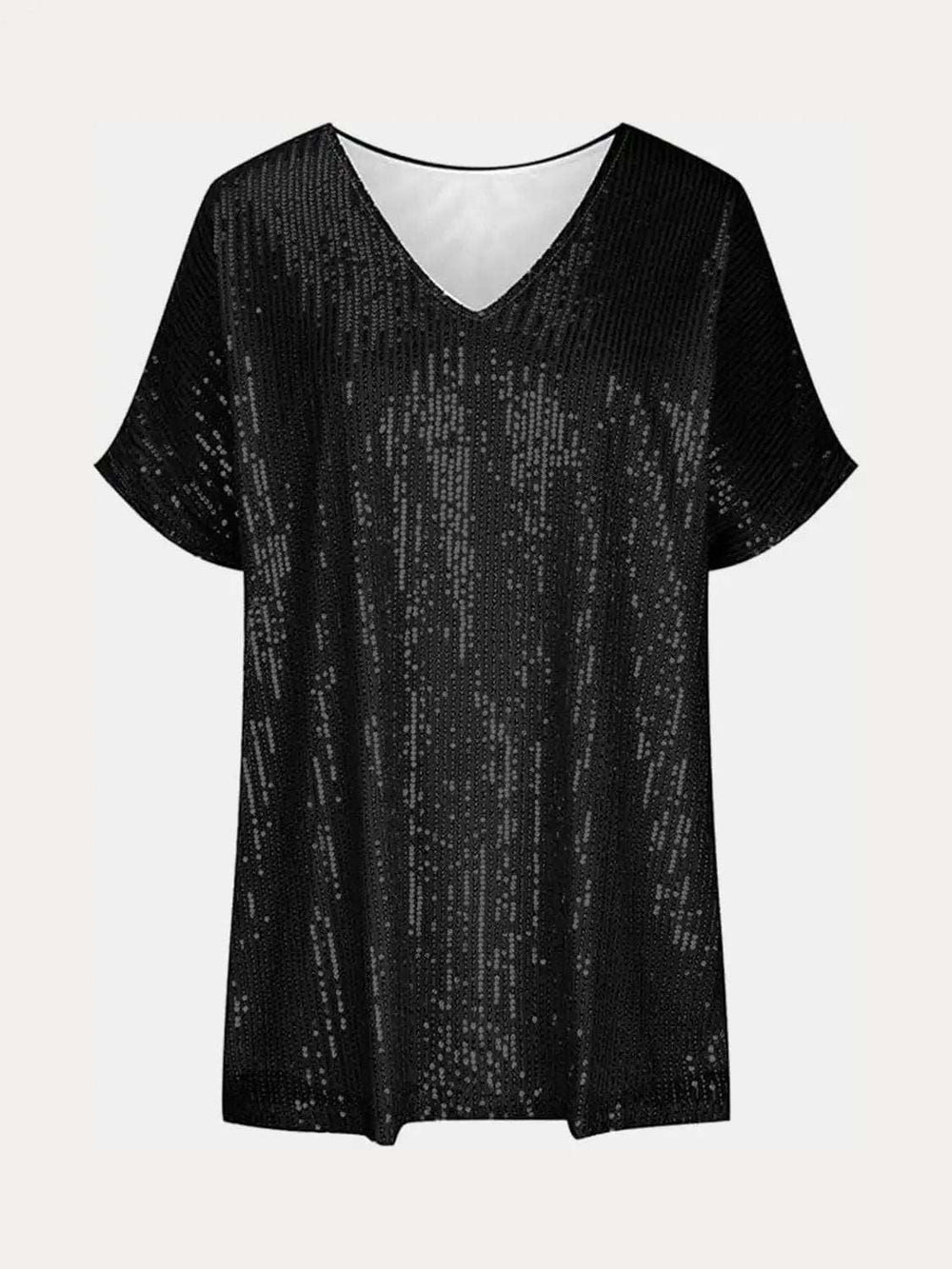 Full Size Sequin V-Neck Short Sleeve Top - Trendsi - Flyclothing LLC