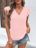 Textured V-Neck Cap Sleeve Blouse - Trendsi - Flyclothing LLC