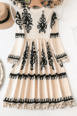 Tassel Printed Three-Quarter Sleeve Mini Dress - Trendsi - Flyclothing LLC