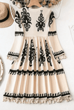Tassel Printed Three-Quarter Sleeve Mini Dress - Trendsi - Flyclothing LLC