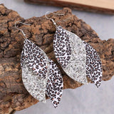 Leopard Print Leather Leaf Drop Earrings - Trendsi - Flyclothing LLC