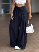 High-Waisted Wide-Leg Pinstripe Pants - Trendsi - Flyclothing LLC