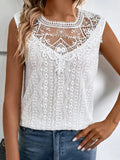 Lace Eyelet Sleeveless Top - Trendsi