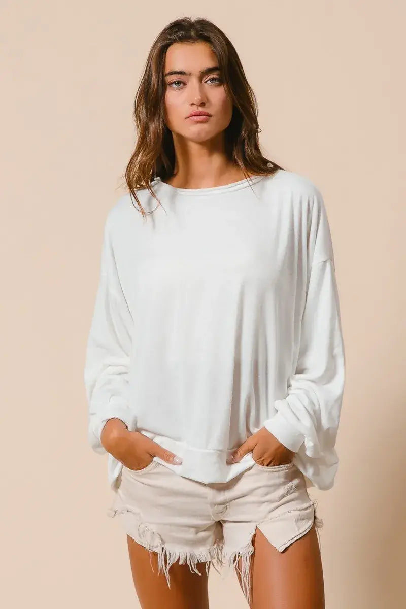 BiBi Loop Terry Pull Over With Cut Edge Band - Trendsi - Flyclothing LLC