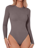 Round Neck Long Sleeve Bodysuit - Trendsi - Flyclothing LLC