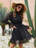 Mock Neck Flounce Sleeve Mini Dress - Trendsi
