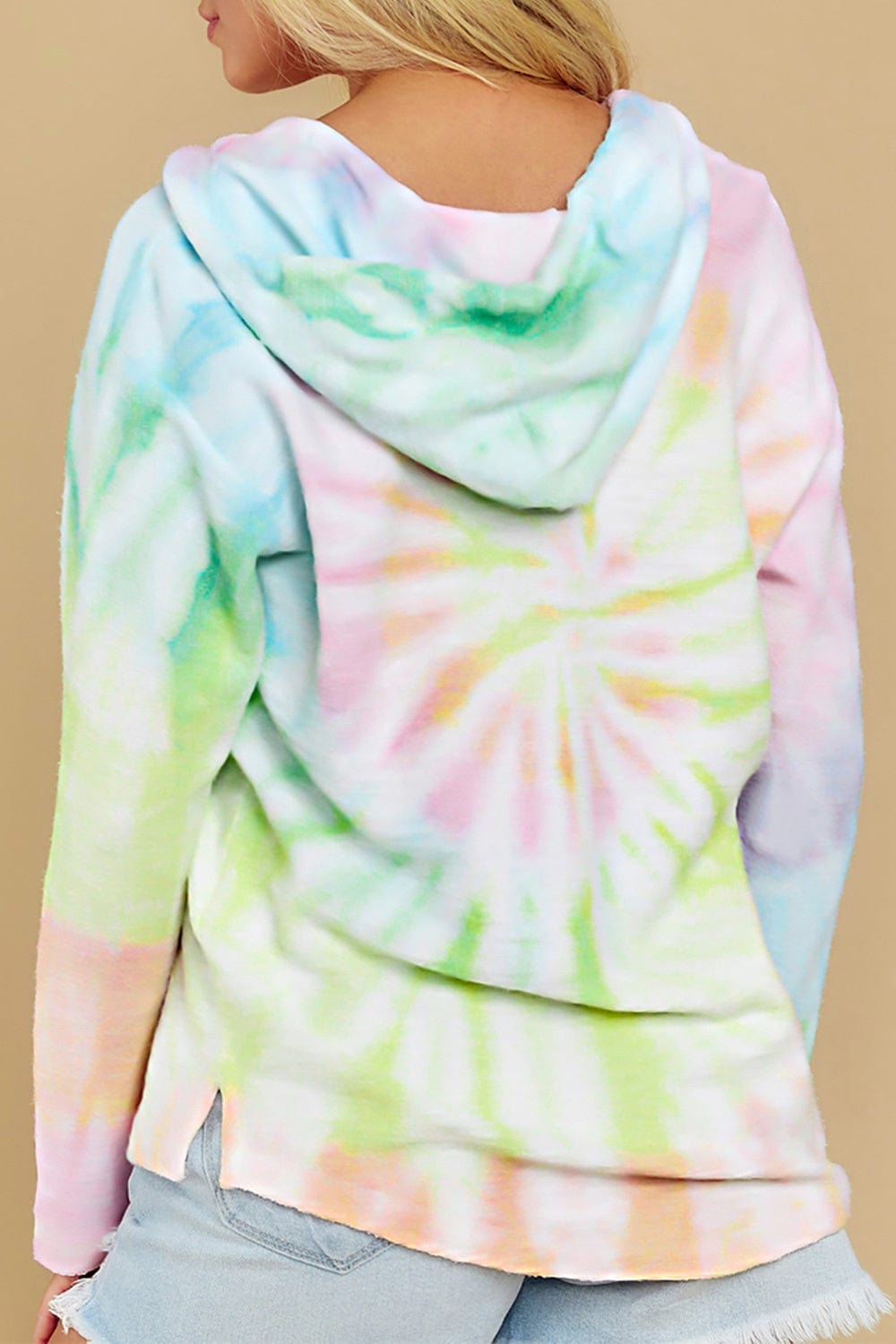 Drawstring Tie-Dye Long Sleeve Hoodie - Trendsi