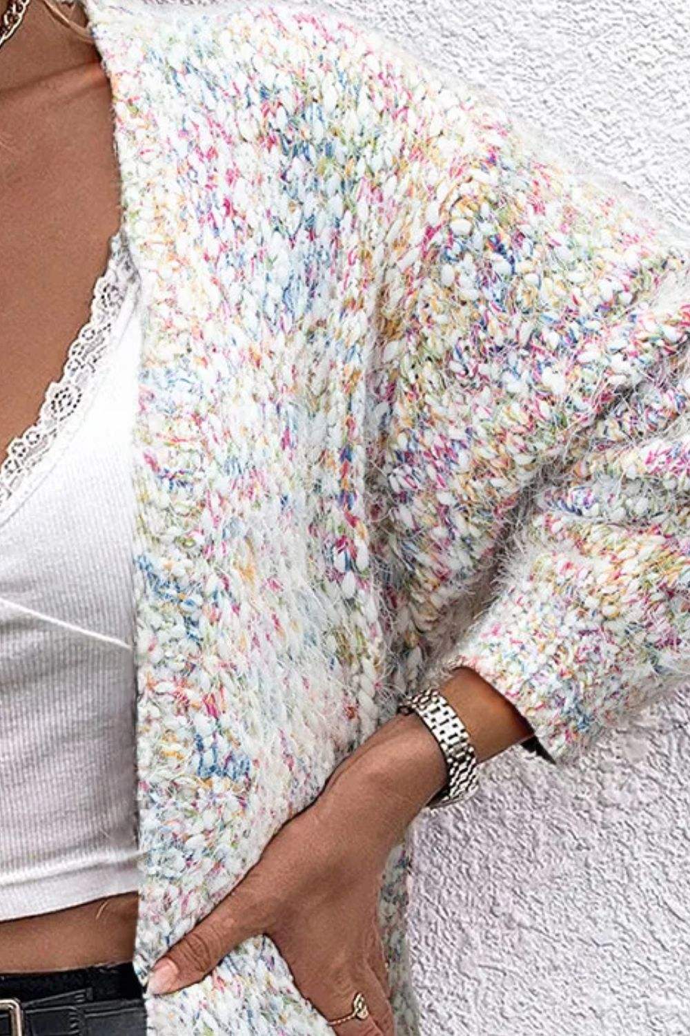 Pocketed Open Front Long Sleeve Cardigan - Trendsi - Flyclothing LLC