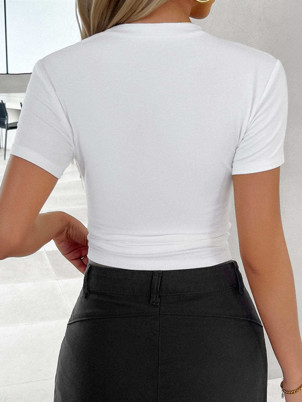 Round Neck Short Sleeve T-Shirt - Trendsi - Flyclothing LLC