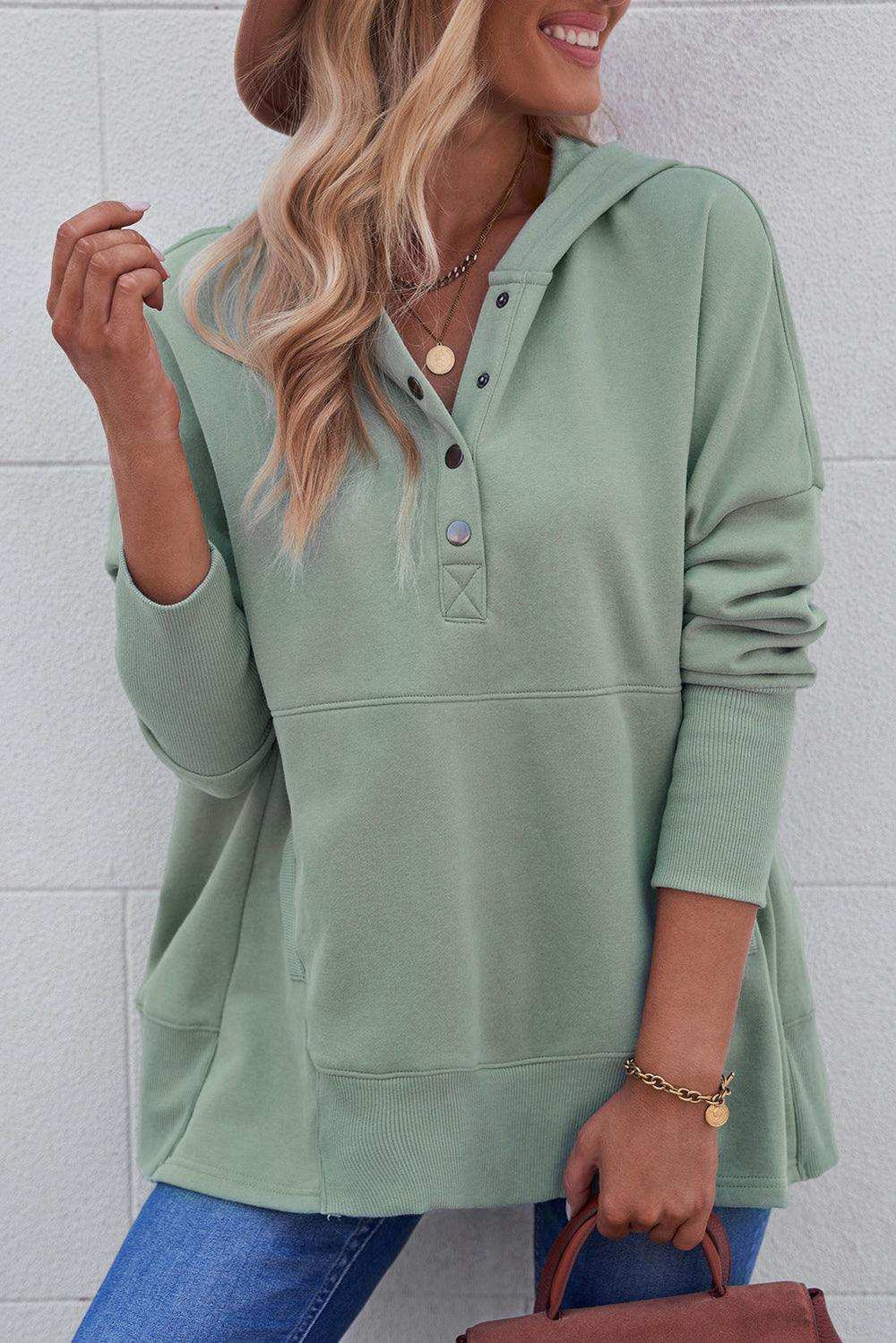 Quarter-Snap Dropped Shoulder Hoodie - Trendsi - Flyclothing LLC