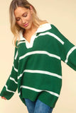 Haptics Collared Neck Striped Contrast Sweater - Trendsi - Flyclothing LLC