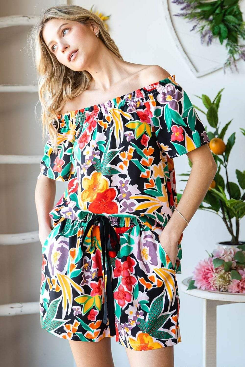 Cotton Bleu by Nu Label Floral Off-Shoulder Top - Trendsi - Flyclothing LLC