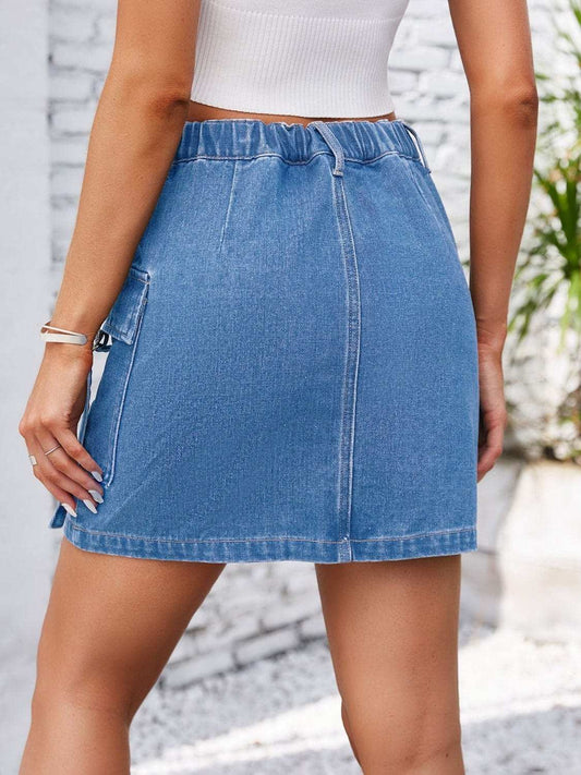 Pocketed Buttoned Denim Skirt - Trendsi - Flyclothing LLC