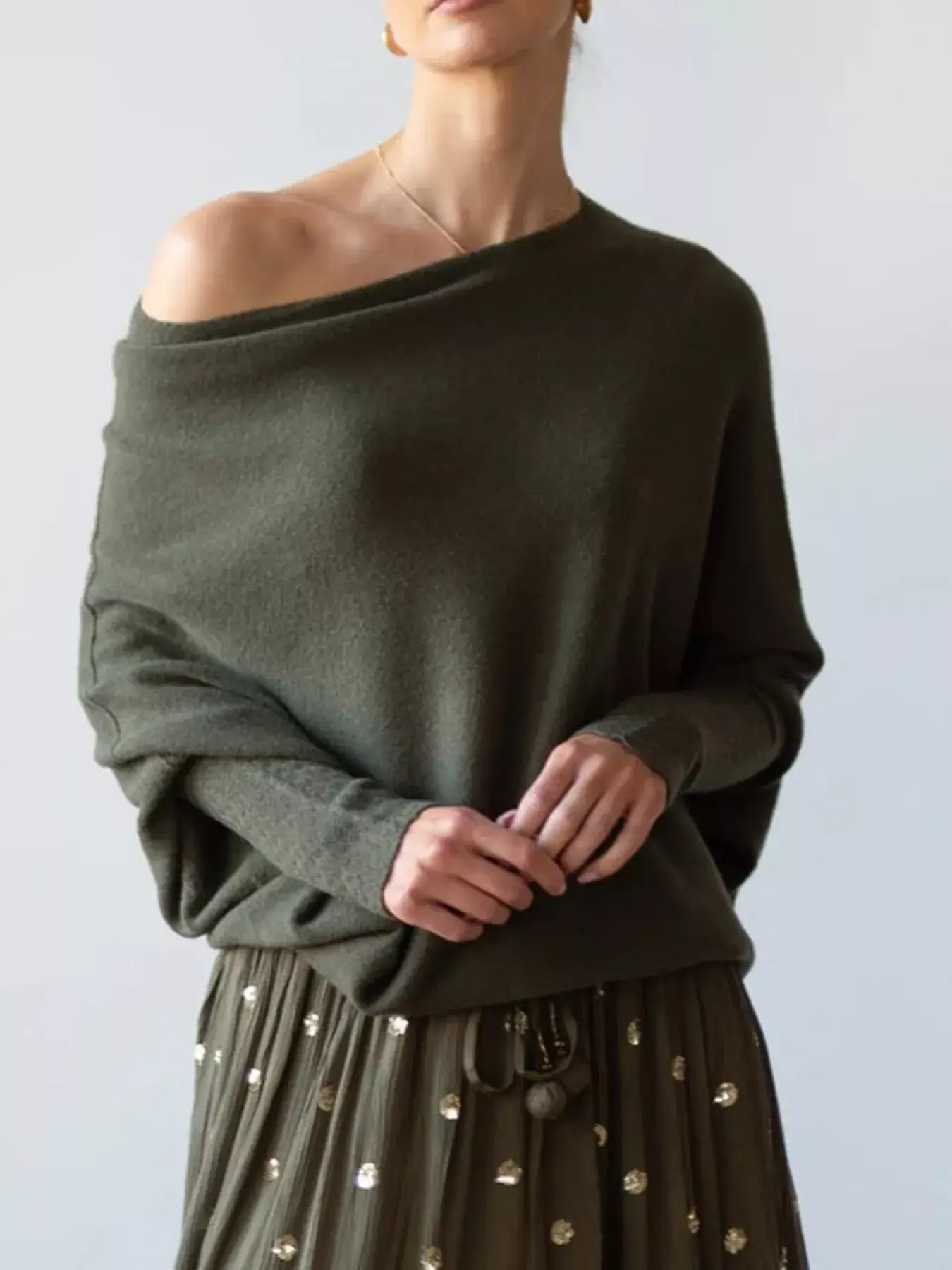 Boat Neck Long Sleeve Sweater - Trendsi - Flyclothing LLC