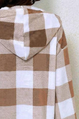 Plaid Half Button Long Sleeve Hoodie - Trendsi