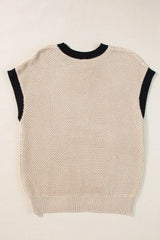 Textured Knit Sweater with Contrast Trim Details - Trendsi - Flyclothing LLC